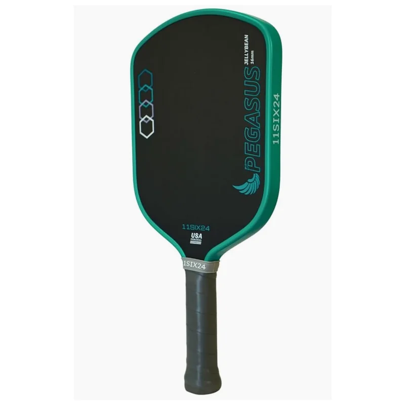 Hurache-X Jelly Bean paddle on court with player mid-swing