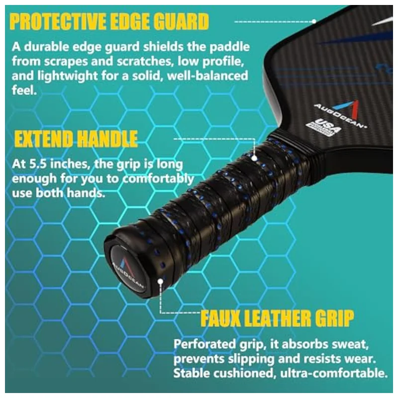 paddle in protective cover with strap and three grip tape options laid out