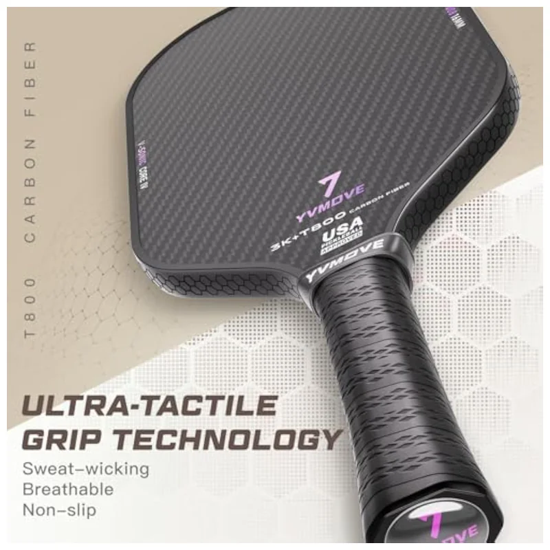 T800 carbon fiber paddle face close-up showing 3K twill weave and hexagonal layer alignment